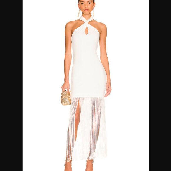 Alice + Olivia Steph Twist Neck Fringe Dress in Off White size 4 - Picture 1 of 2